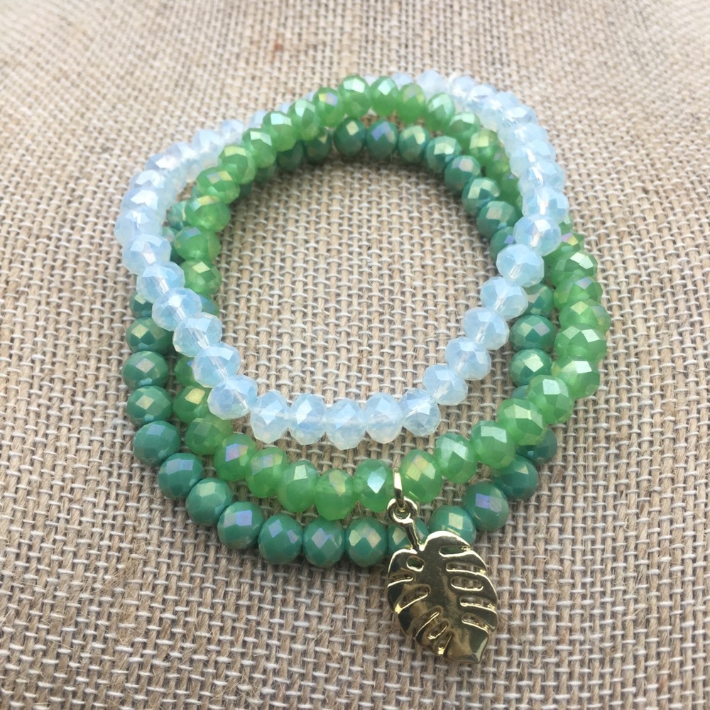 Gold Palm Leaf Bracelet Set